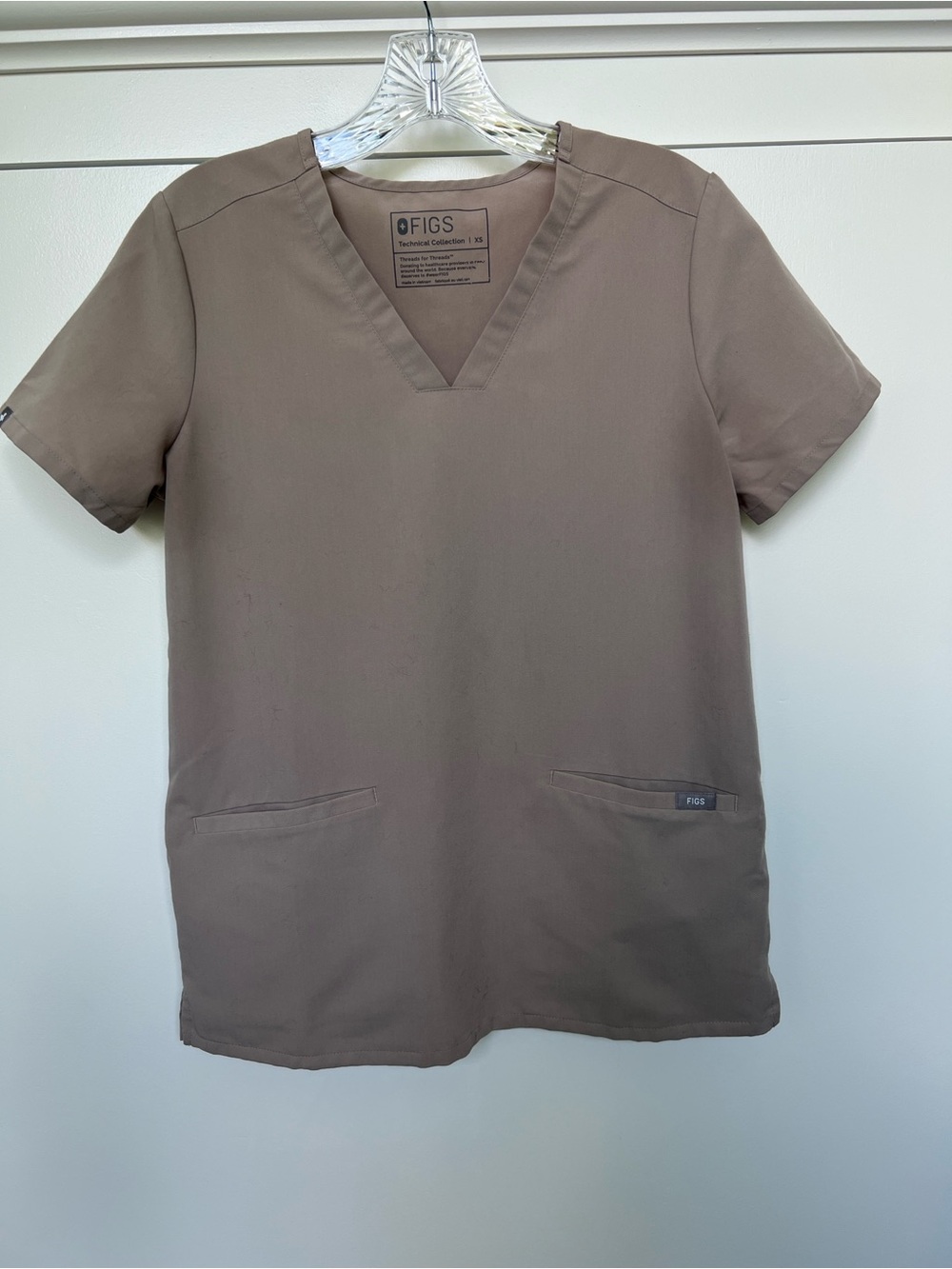 FIGS V-Neck Scrub Top in beige